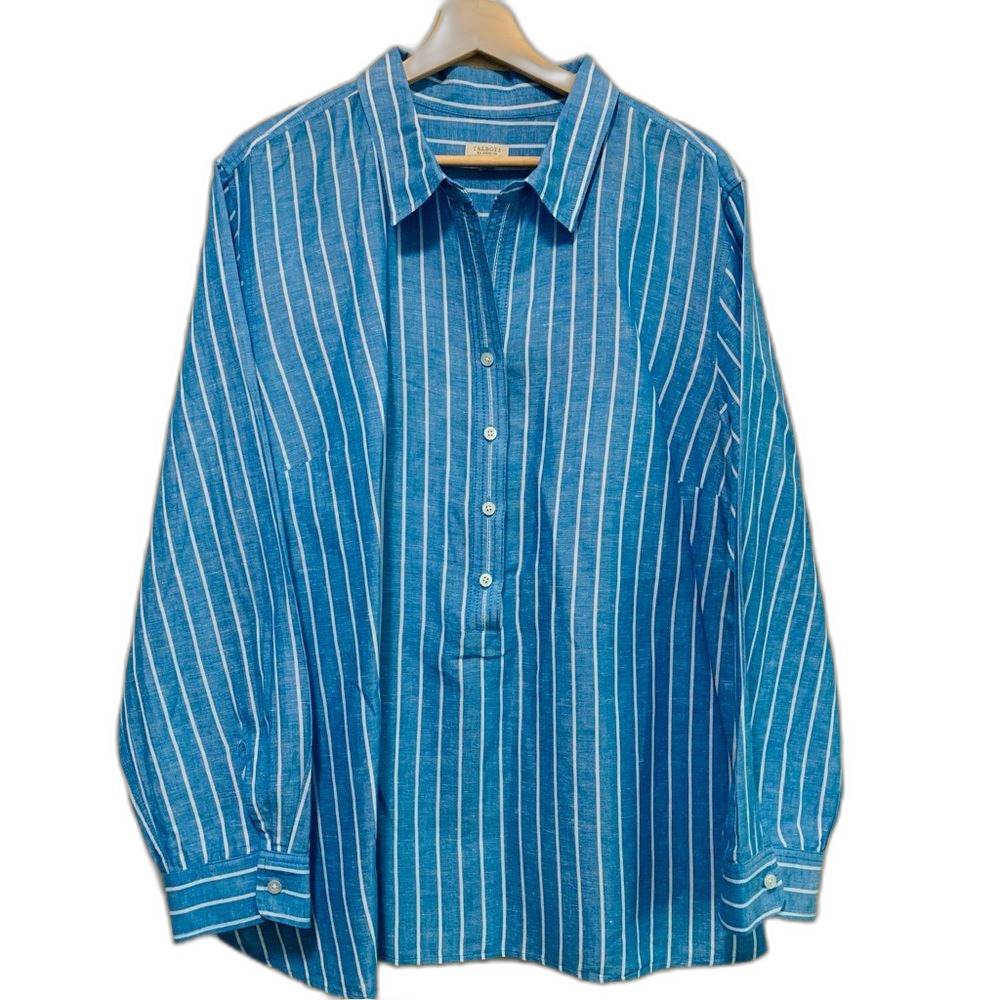 Talbots blue white stripe linen blend popover tunic top size 3x